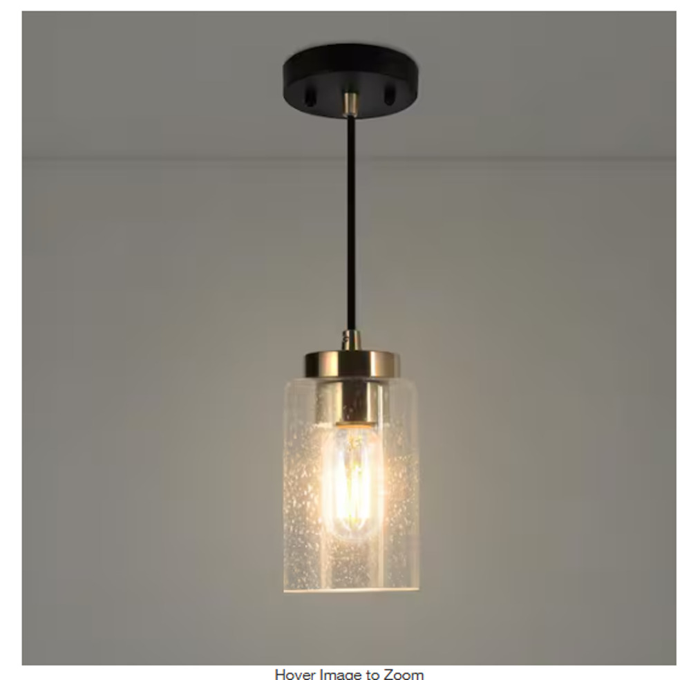 Light Brass Pendant 6" Seeded Glass Black/Gold Modern -Zevni Sealed Box